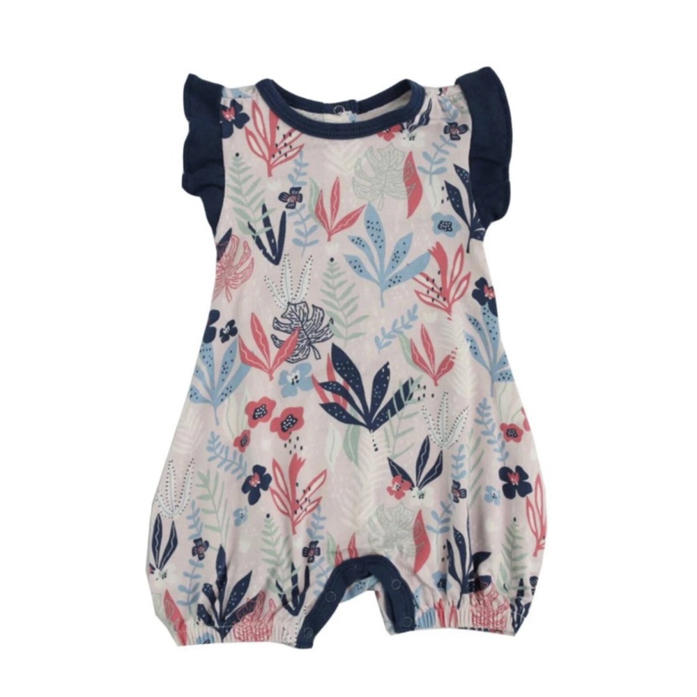 NWT Bestaroo Floral Flutter Sleeve Modal Bubble Romper in Pink 6-12M